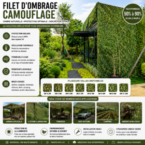Filet camouflage jungle 4 × 6 m – toile d’ombrage extérieure pour protection visuelle et abri outdoor