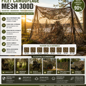 Filet camouflage mesh 300D renforcé toile discrète d’ombrage et de protection extérieure multifonction
