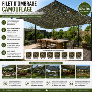 Tente filet camouflage mesh 300D haute discrétion – toile extérieure respirante pour camping, chasse et protection visuelle