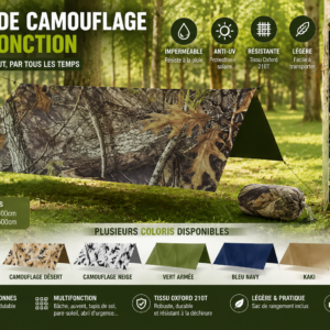 Abri Tactique Grand Format Imperméable – Auvent Polyvalent pour Camping, Survie, Base de Vie et Expéditions Outdoor