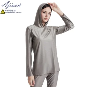 Ensemble Textile Anti-Ondes en Fibres d’Argent – Sous-Vêtements Longs EMF Femme avec capuche